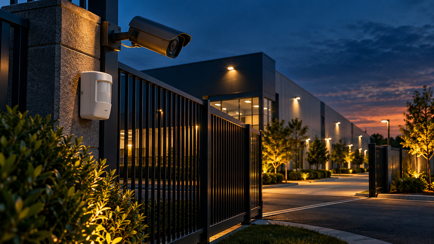 Perimeter gate with outdoor detection sensor and security camera